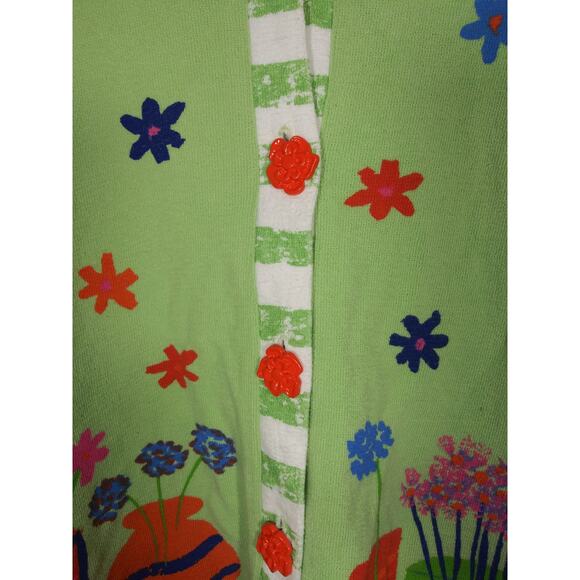 Vintage Onque Casuals Green & Orange Floral Print Grandma Cardigan Sz Large - Picture 7 of 10